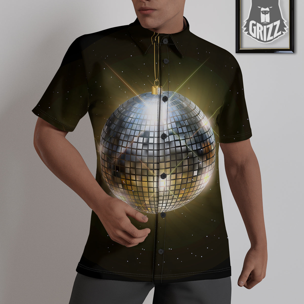 Disco Ball In Night Party Print Untucked Shirts-grizzshop