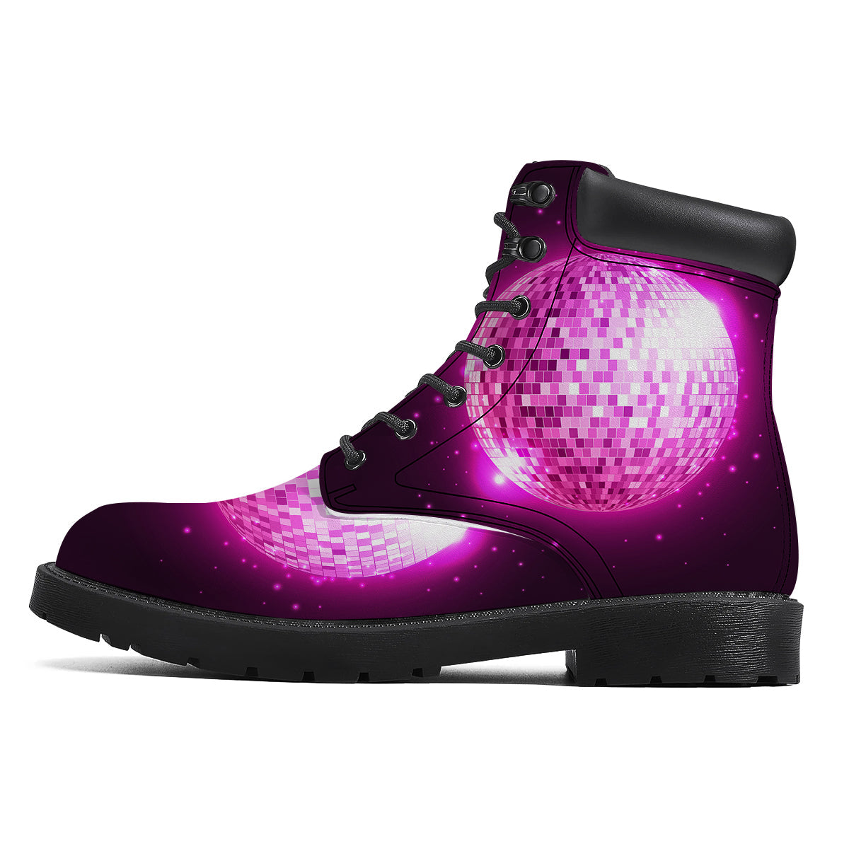 Disco Ball Light Pink Print Boots-grizzshop