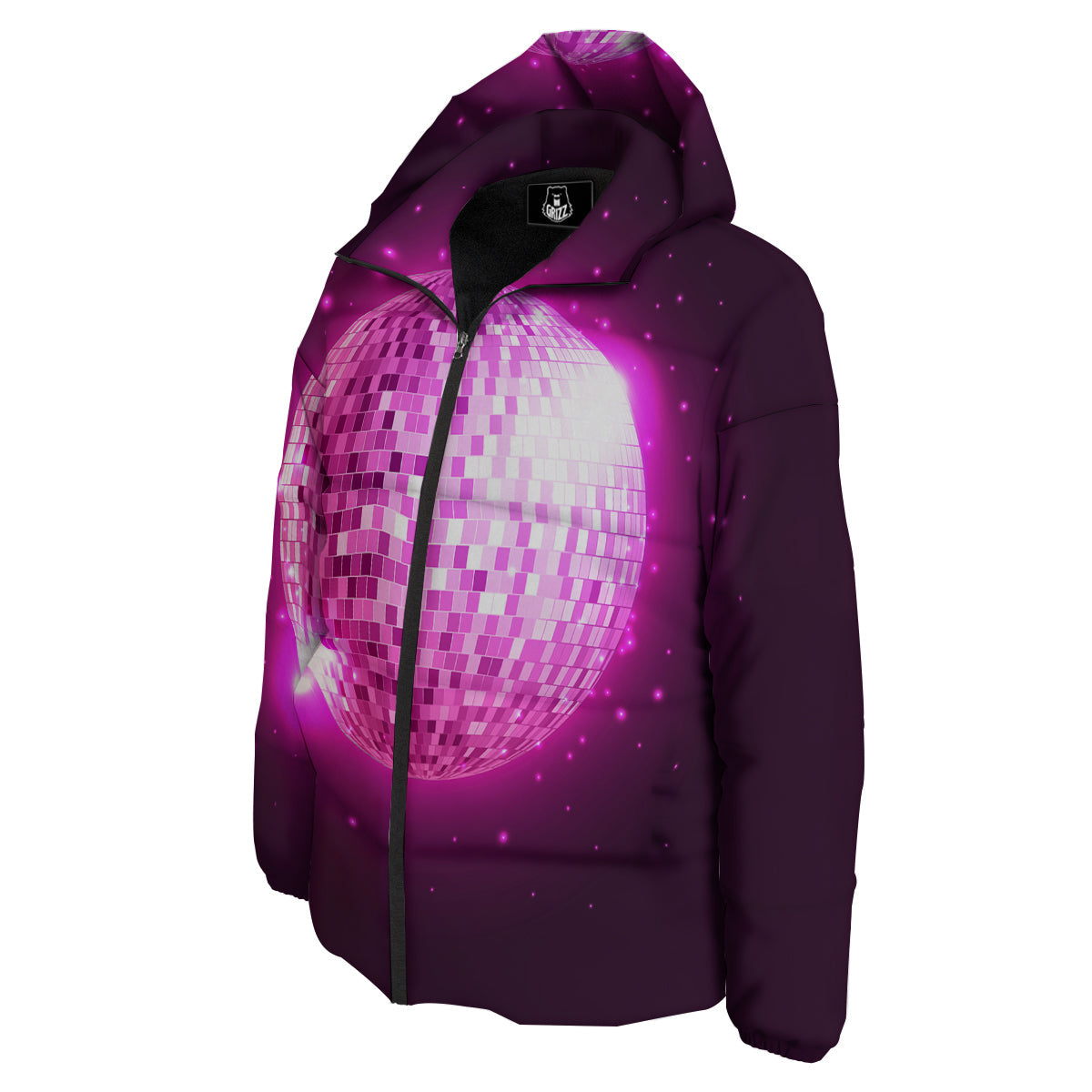 Disco Ball Light Pink Print Down Jacket-grizzshop