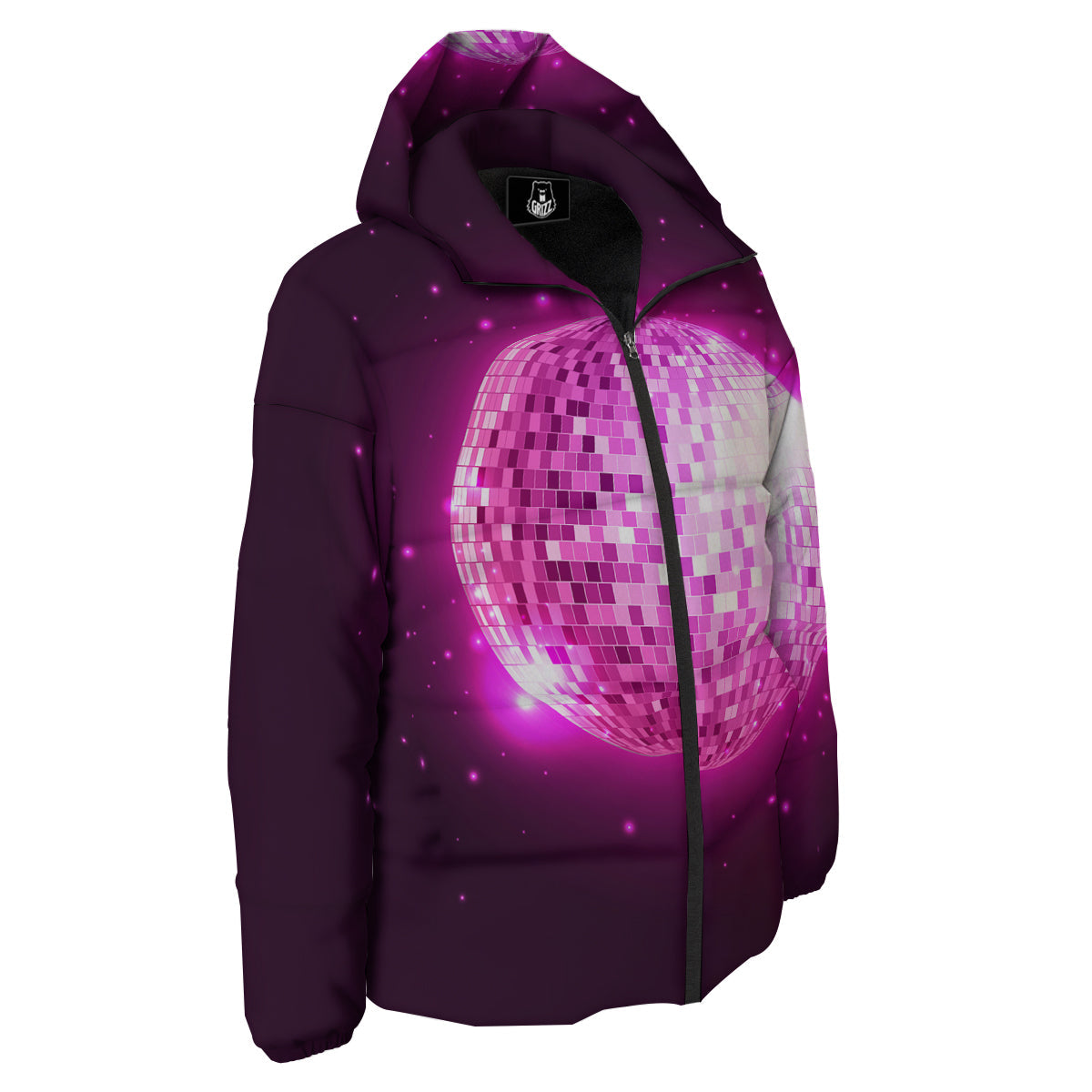 Disco Ball Light Pink Print Down Jacket-grizzshop