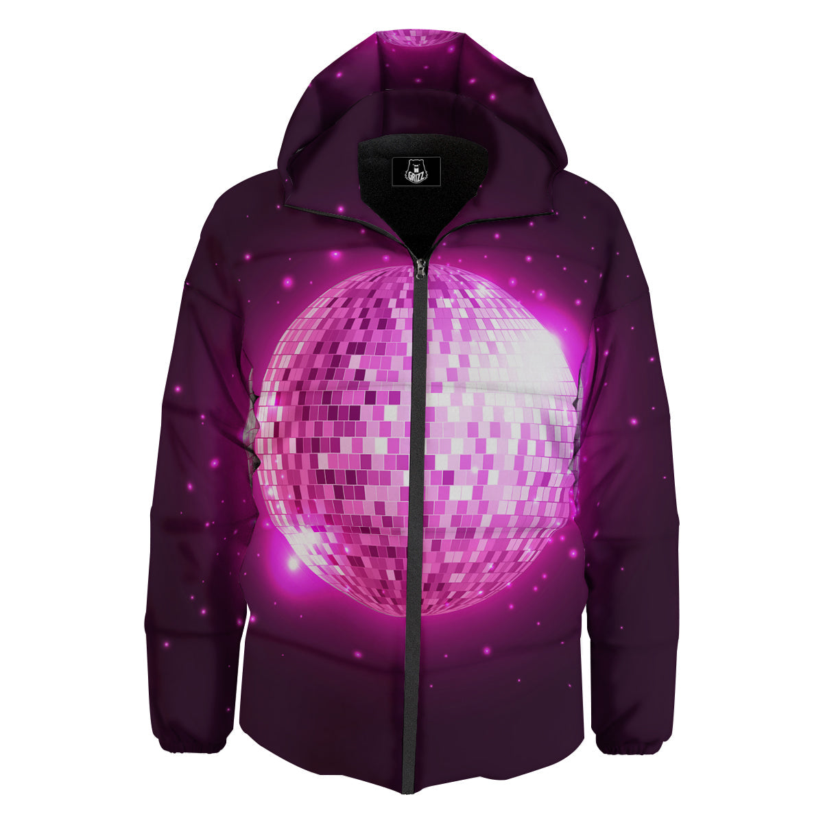 Disco Ball Light Pink Print Down Jacket-grizzshop