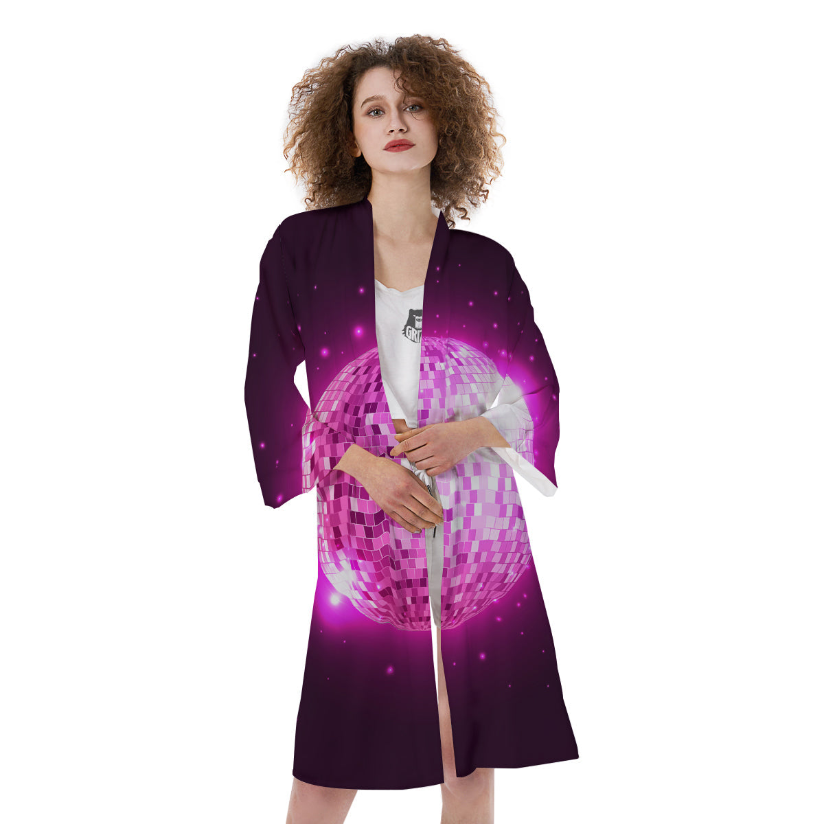 Disco Ball Light Pink Print Kimono-grizzshop