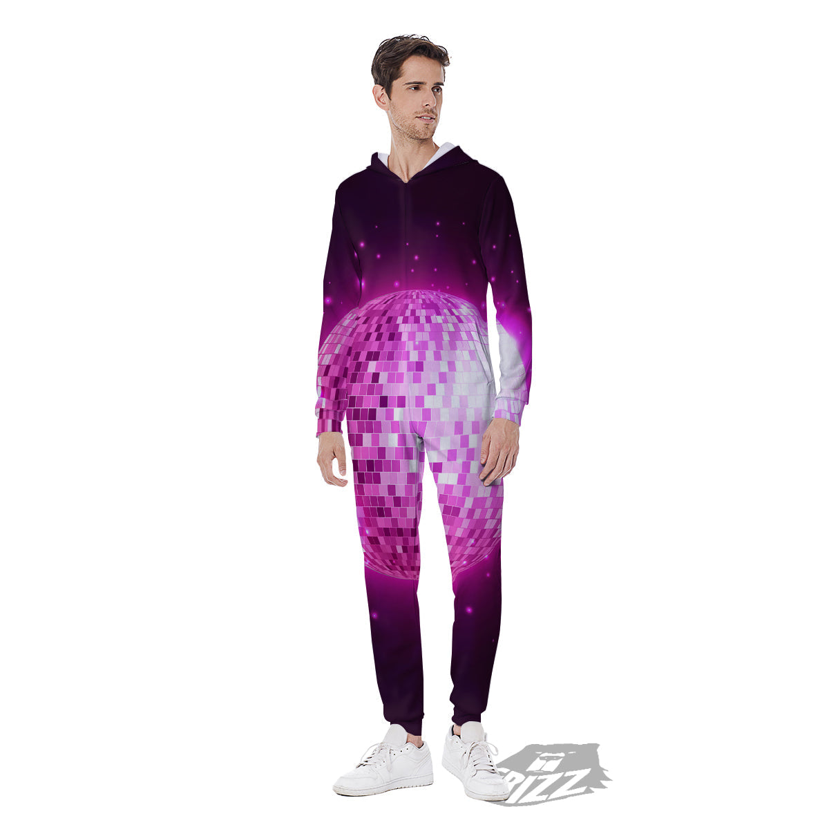 Disco Ball Light Pink Print Men's Jumpsuit-grizzshop