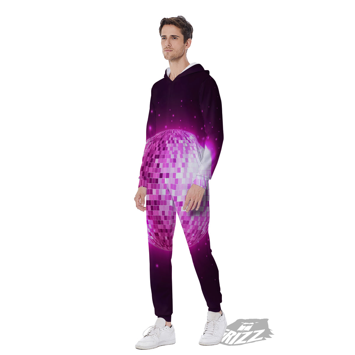Disco Ball Light Pink Print Men's Jumpsuit-grizzshop