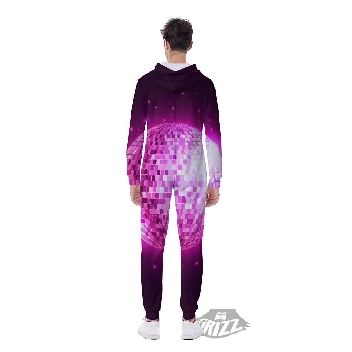 Disco Ball Light Pink Print Men's Jumpsuit-grizzshop