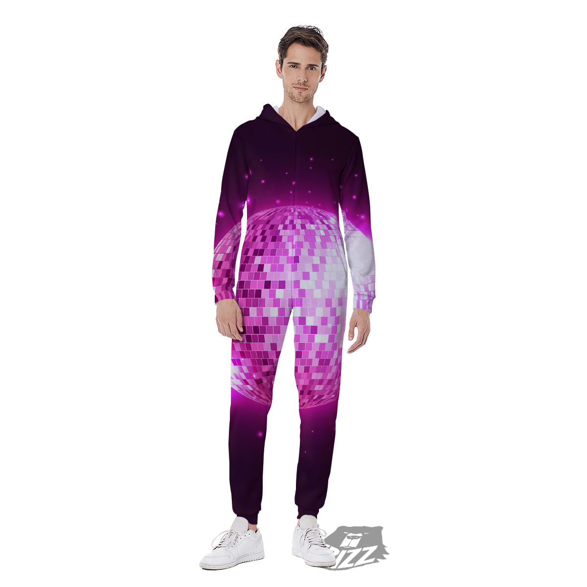 Disco Ball Light Pink Print Men's Jumpsuit-grizzshop