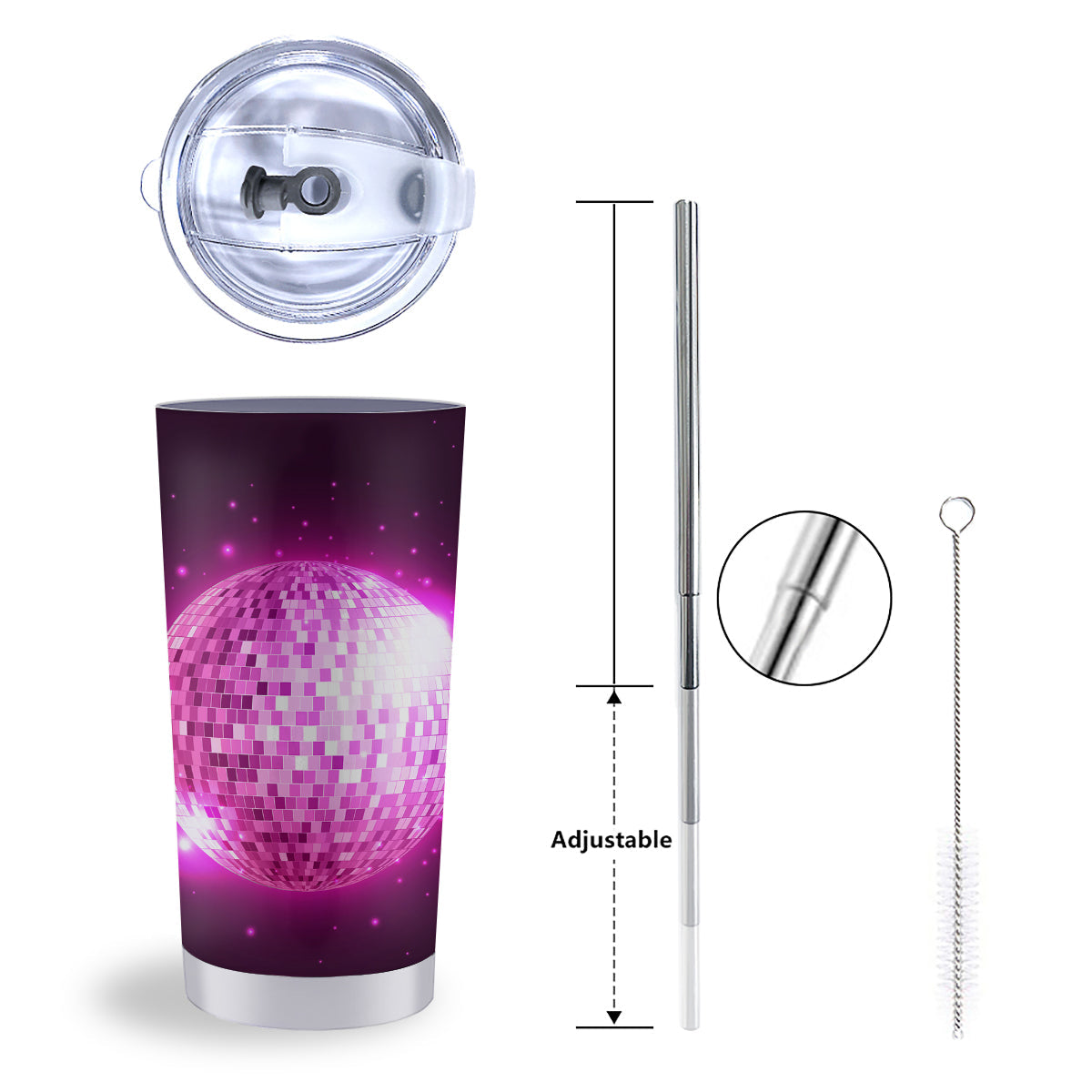 Disco Ball Light Pink Print Tumbler-grizzshop