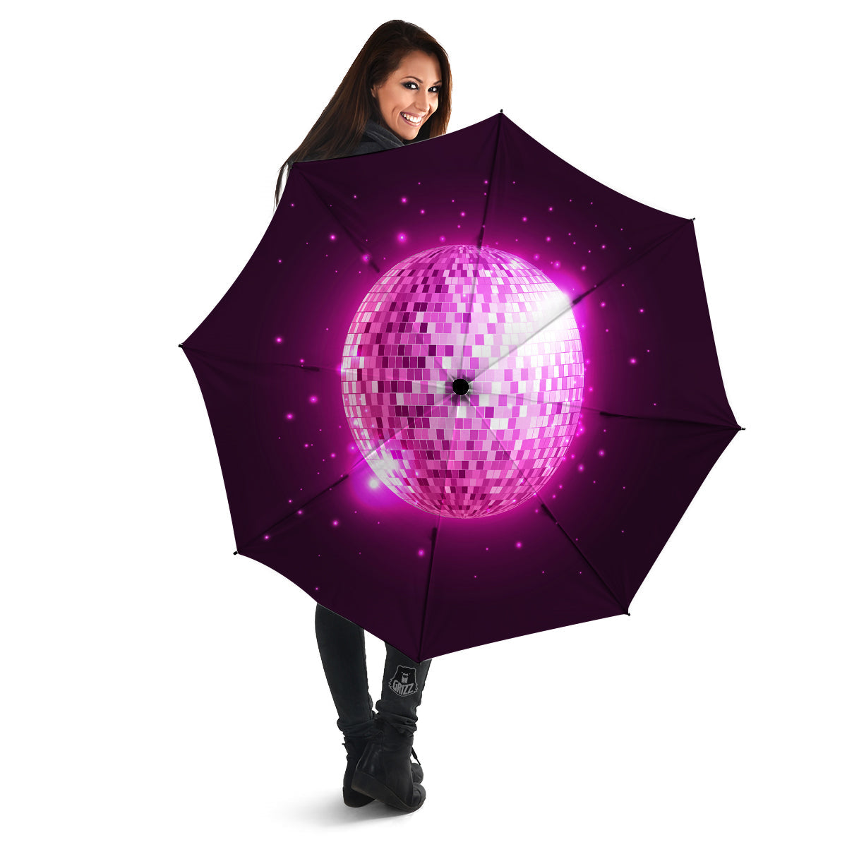 Disco Ball Light Pink Print Umbrella-grizzshop