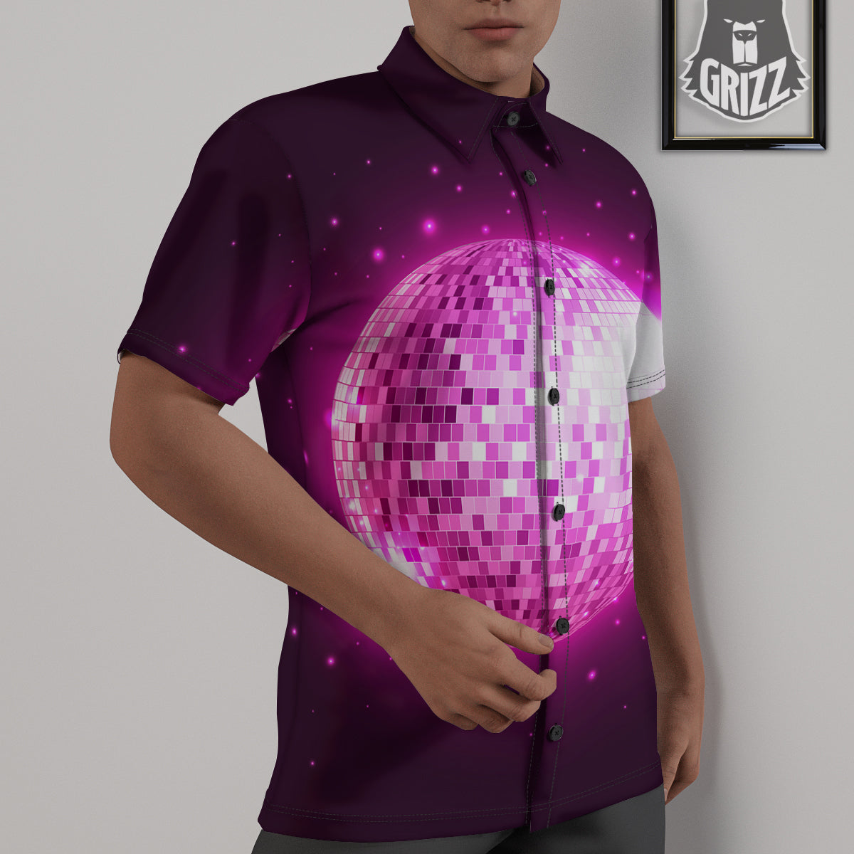 Disco Ball Light Pink Print Untucked Shirts-grizzshop