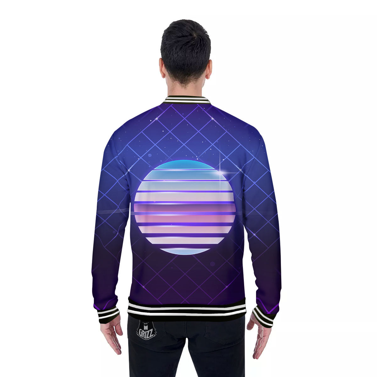 Disco Ball Purple Light Print Baseball Jacket-grizzshop