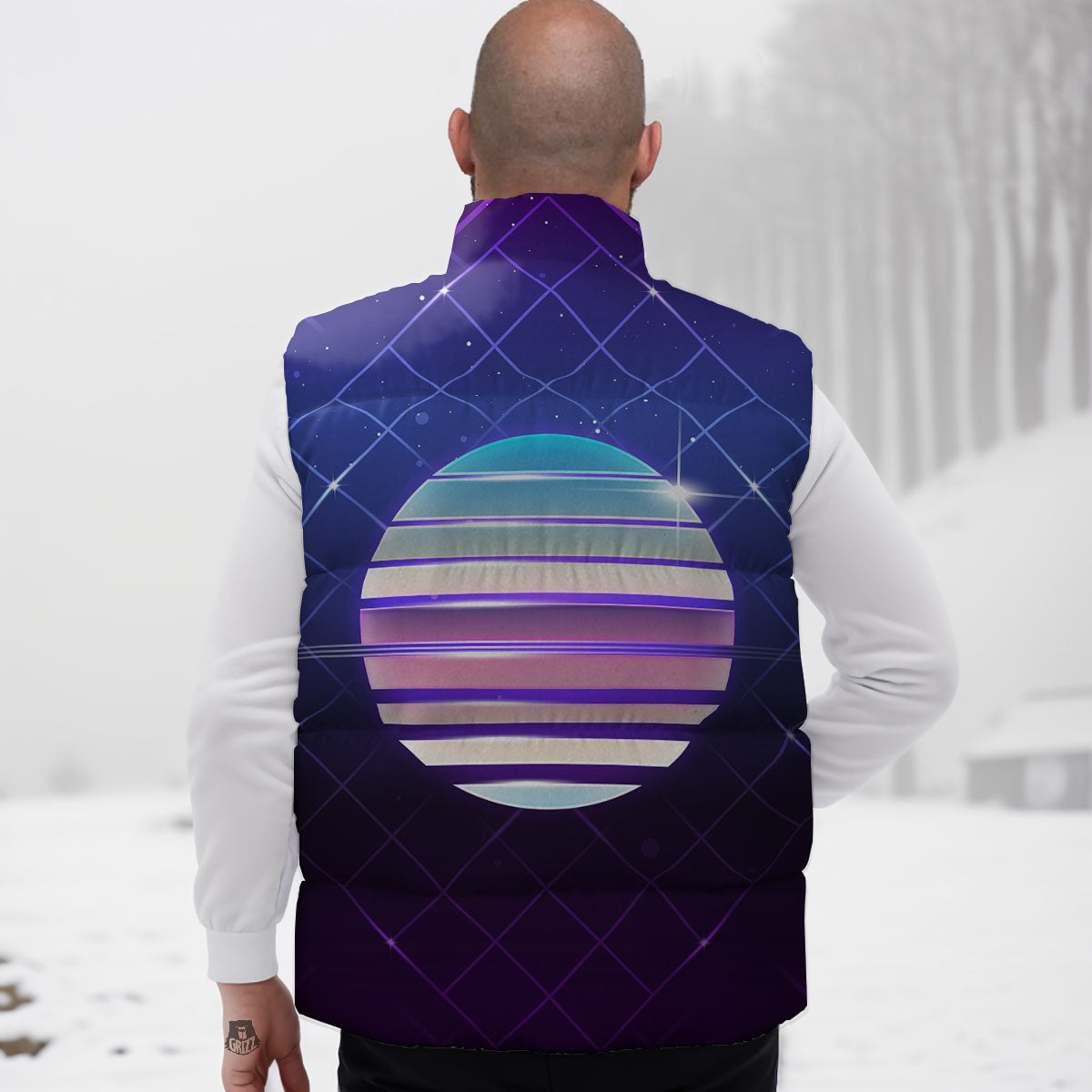 Disco Ball Purple Light Print Down Vest