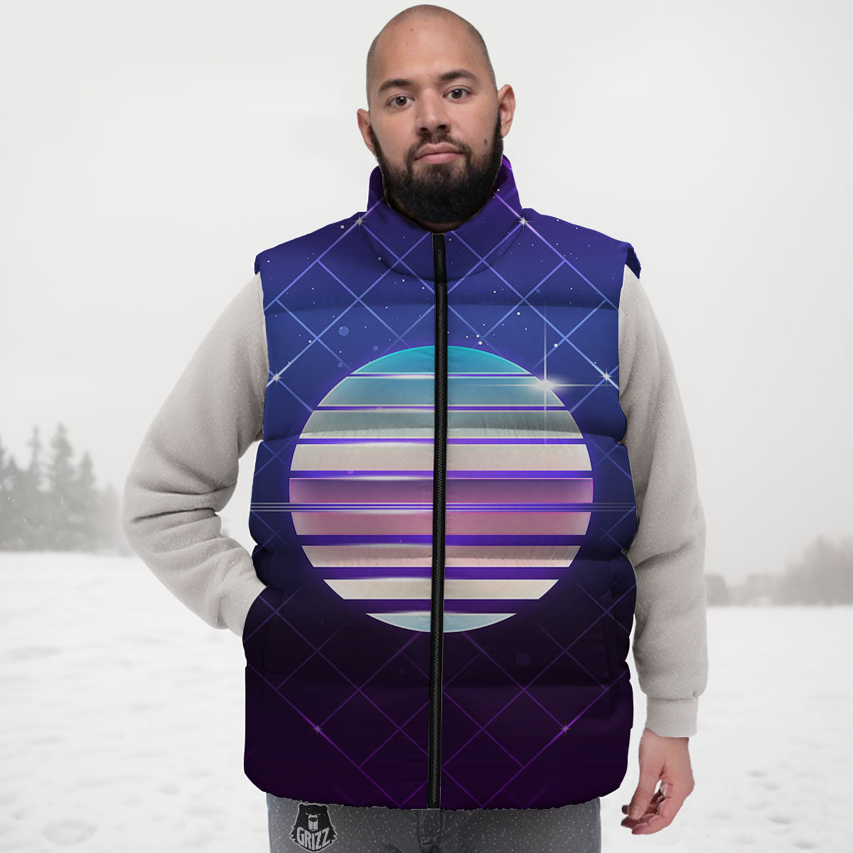 Disco Ball Purple Light Print Down Vest