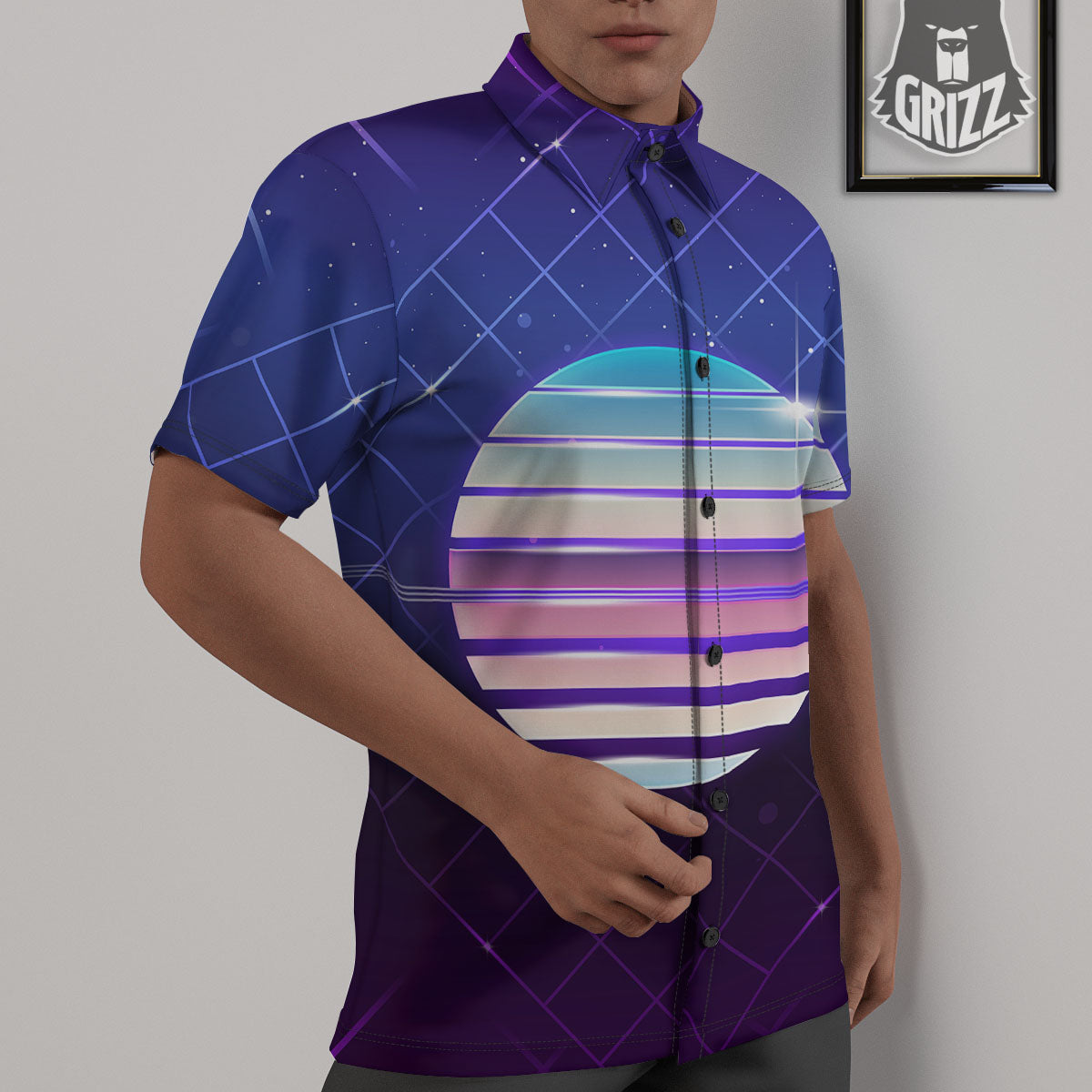 Disco Ball Purple Light Print Untucked Shirts-grizzshop