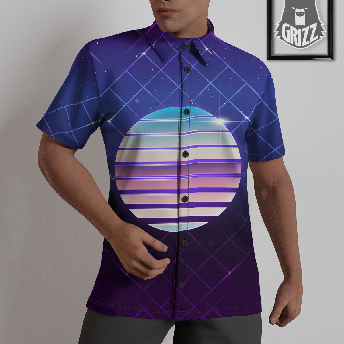 Disco Ball Purple Light Print Untucked Shirts-grizzshop