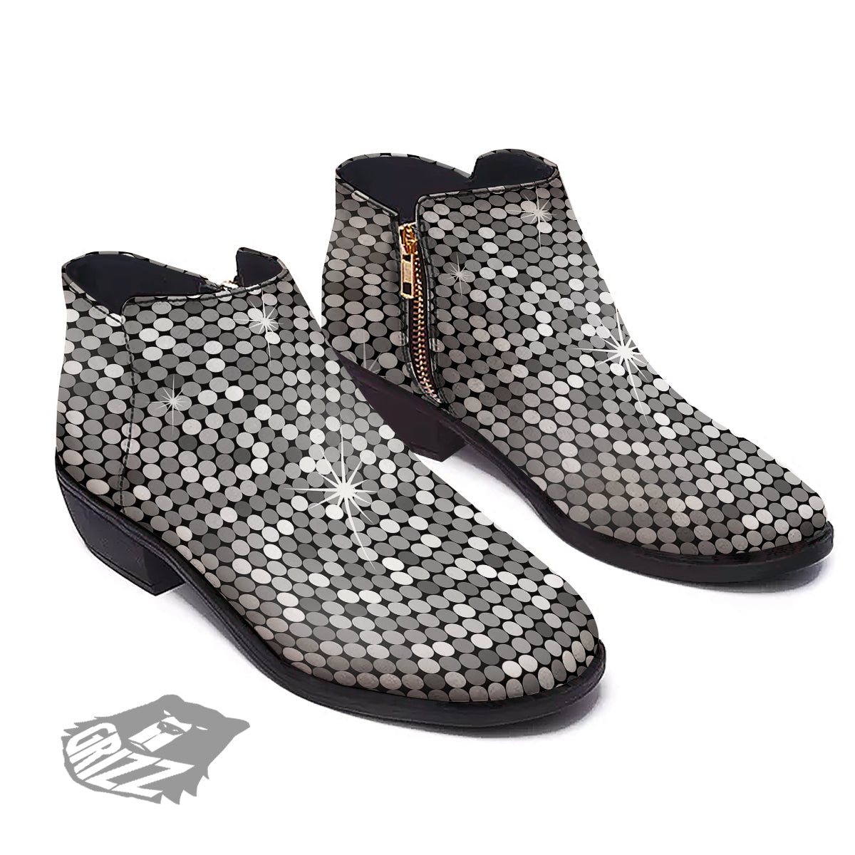 Disco Ball Texture Print Ankle Boots-grizzshop