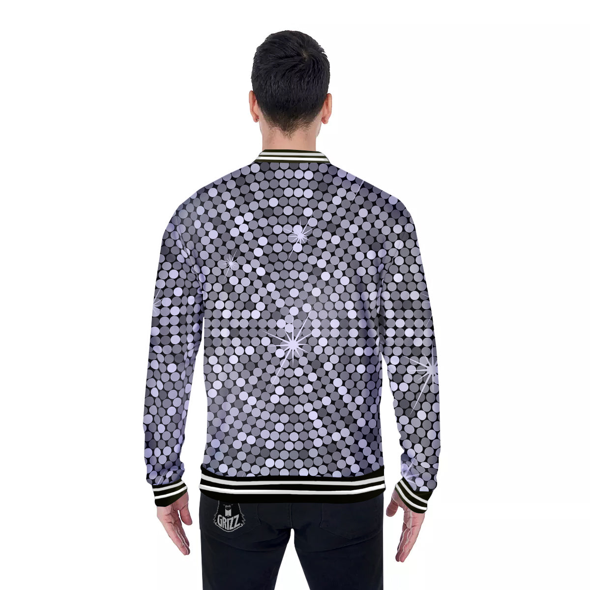 Disco Ball Texture Print Baseball Jacket-grizzshop