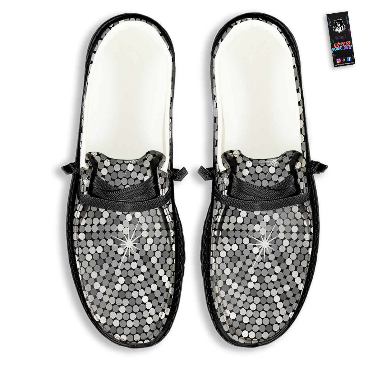 Disco Ball Texture Print Black Loafers-grizzshop