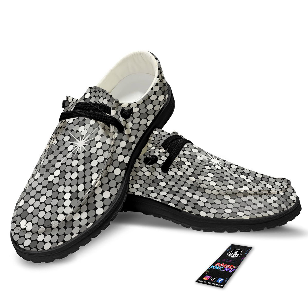 Disco Ball Texture Print Black Loafers-grizzshop