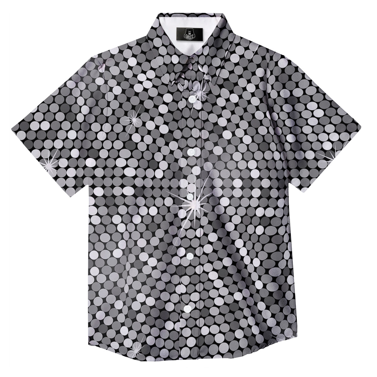 Disco Ball Texture Print Button Up Shirt-grizzshop
