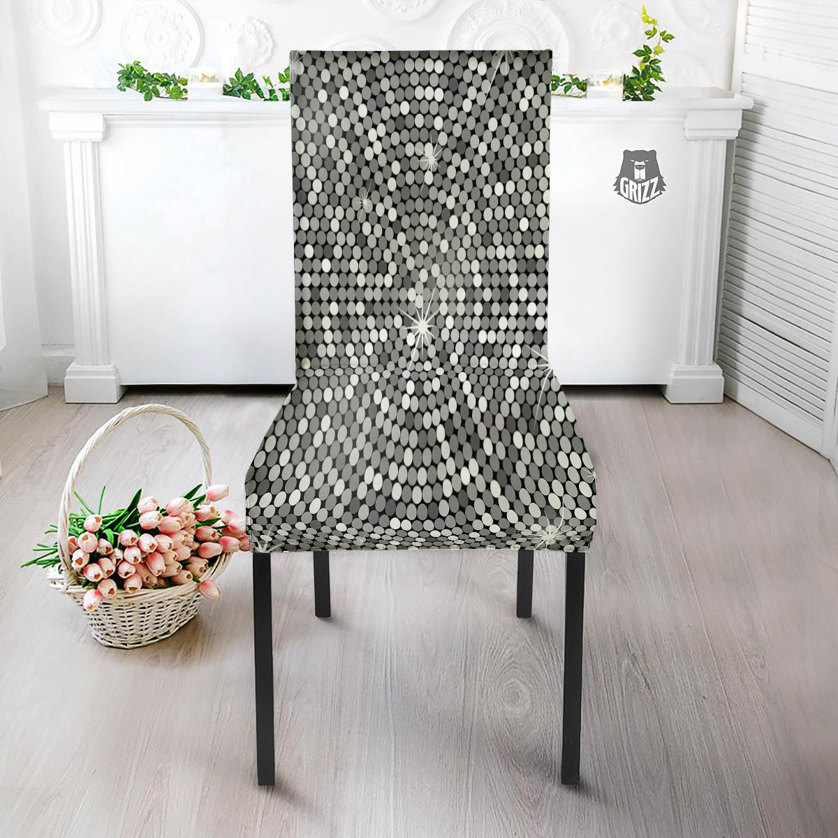 Disco Ball Texture Print Dining Chair Slipcover-grizzshop