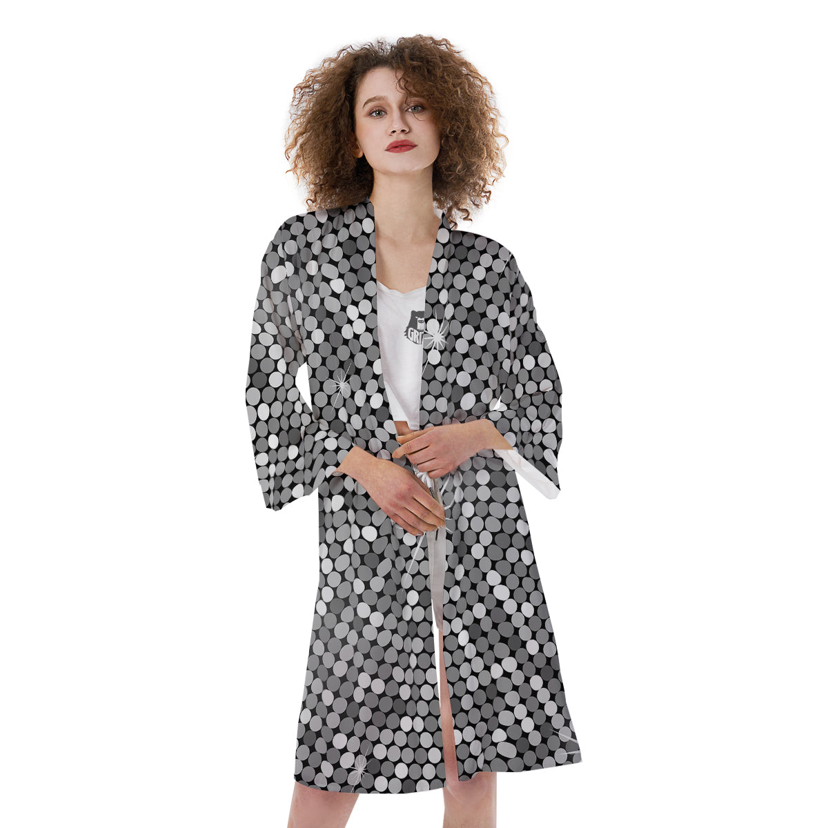 Disco Ball Texture Print Kimono-grizzshop