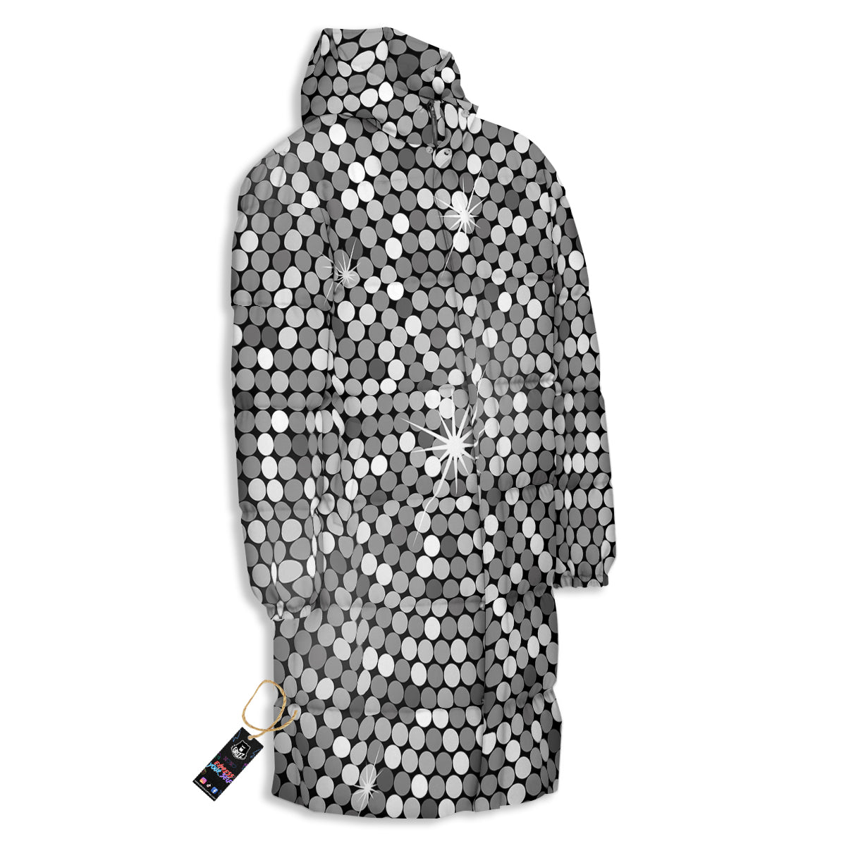 Disco Ball Texture Print Long Down Jacket-grizzshop