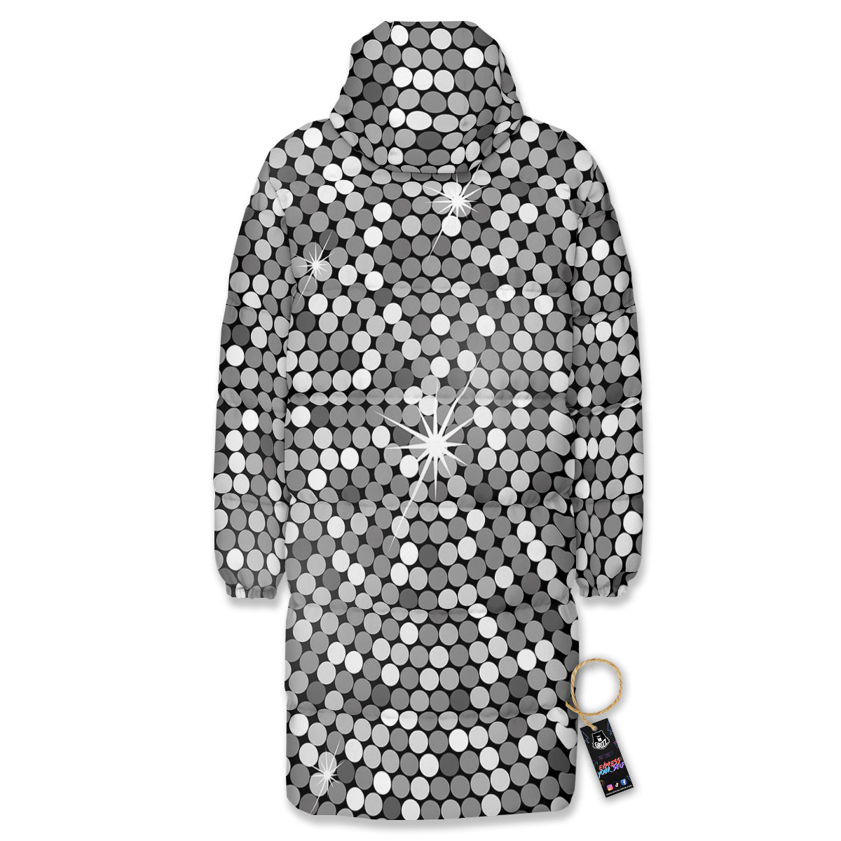 Disco Ball Texture Print Long Down Jacket-grizzshop