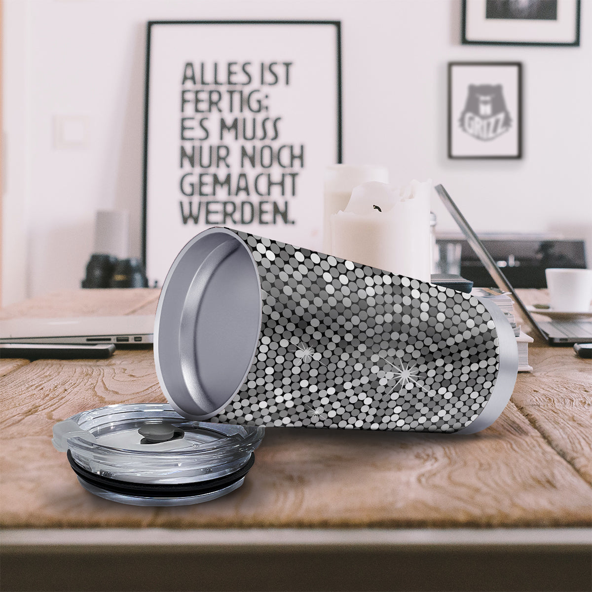Disco Ball Texture Print Tumbler-grizzshop