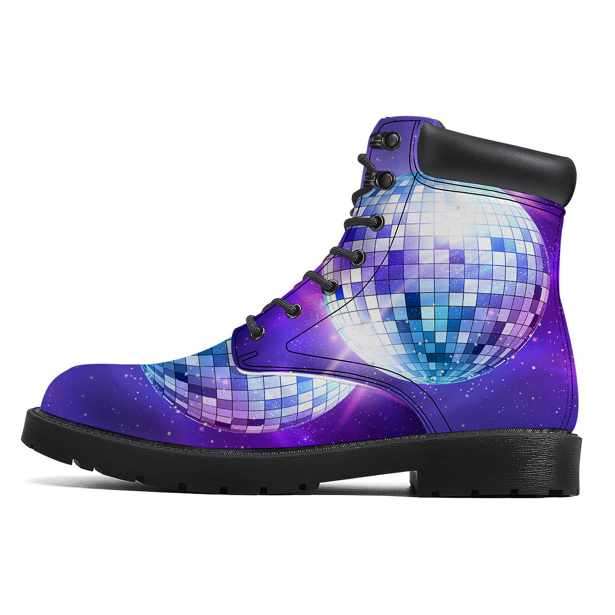 Disco Ball Ultraviolet Print Boots-grizzshop