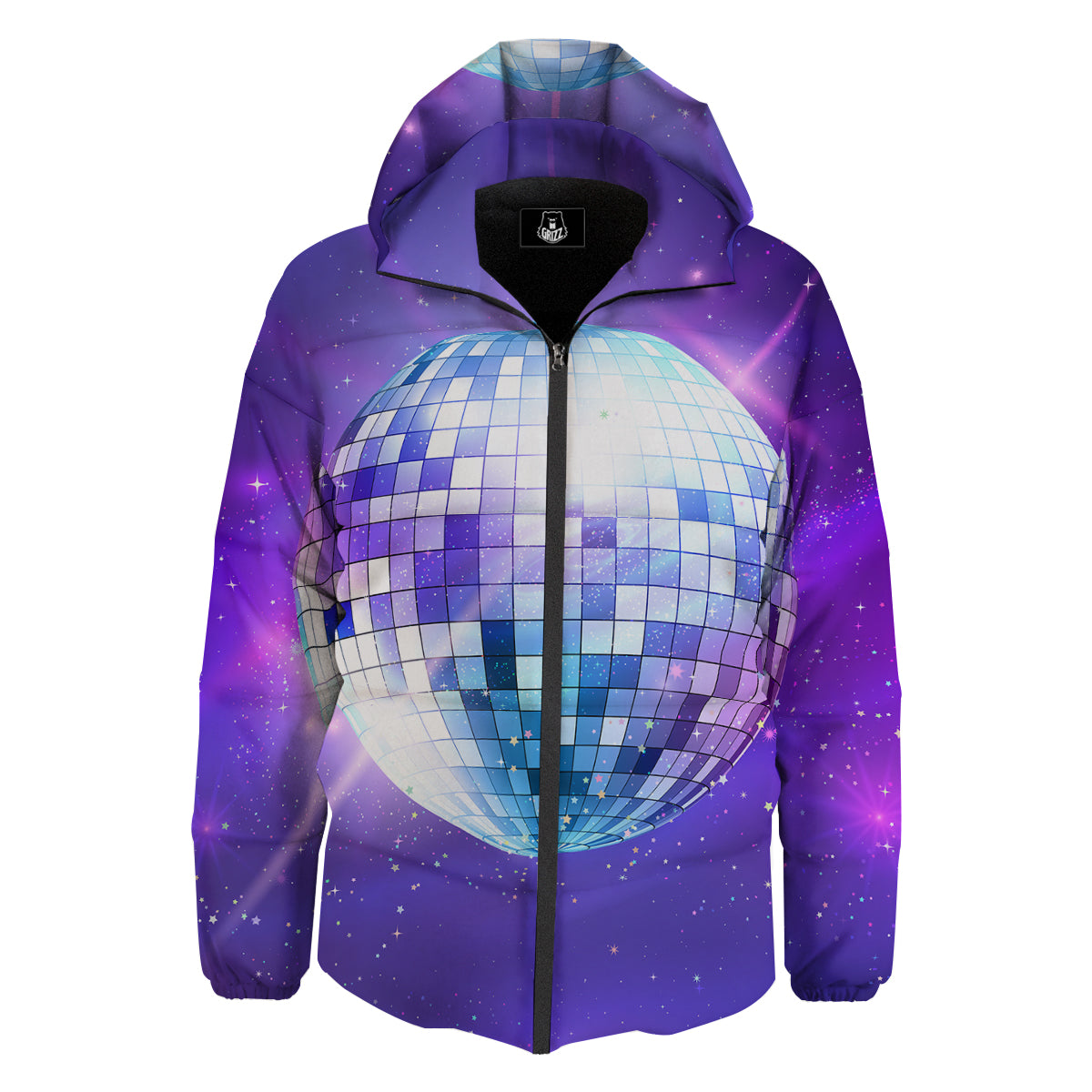 Disco Ball Ultraviolet Print Down Jacket-grizzshop