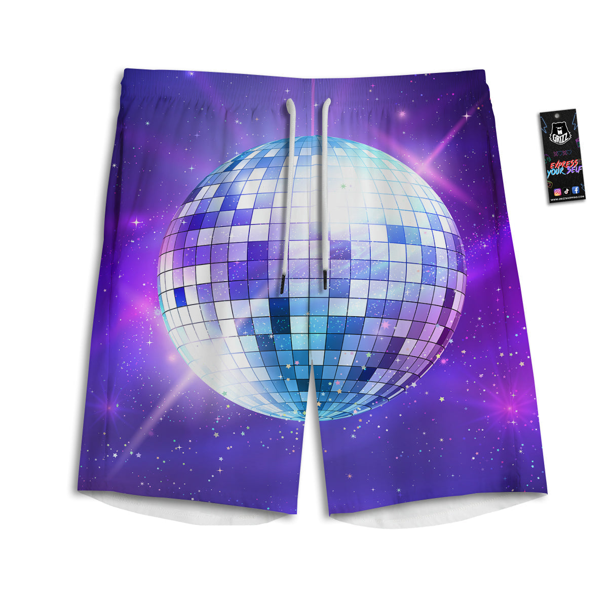 Disco Ball Ultraviolet Print Men's Athletic Shorts