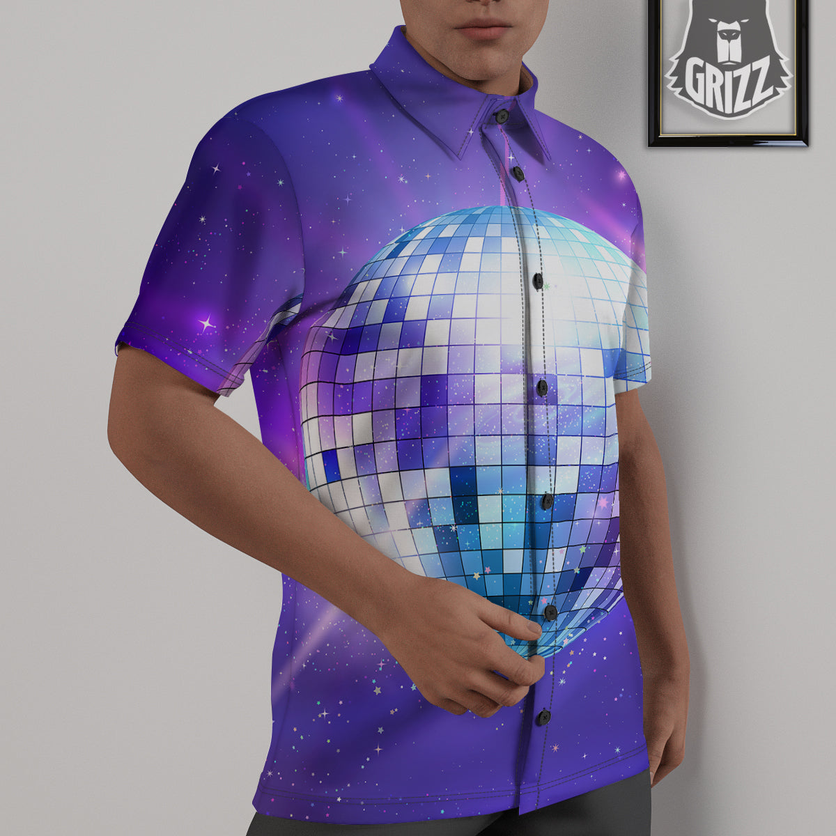 Disco Ball Ultraviolet Print Untucked Shirts-grizzshop