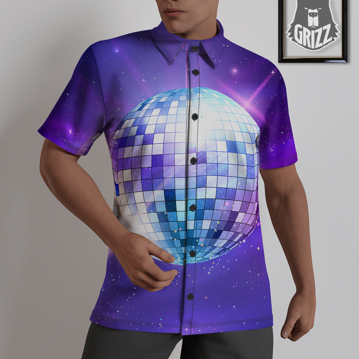 Disco Ball Ultraviolet Print Untucked Shirts-grizzshop