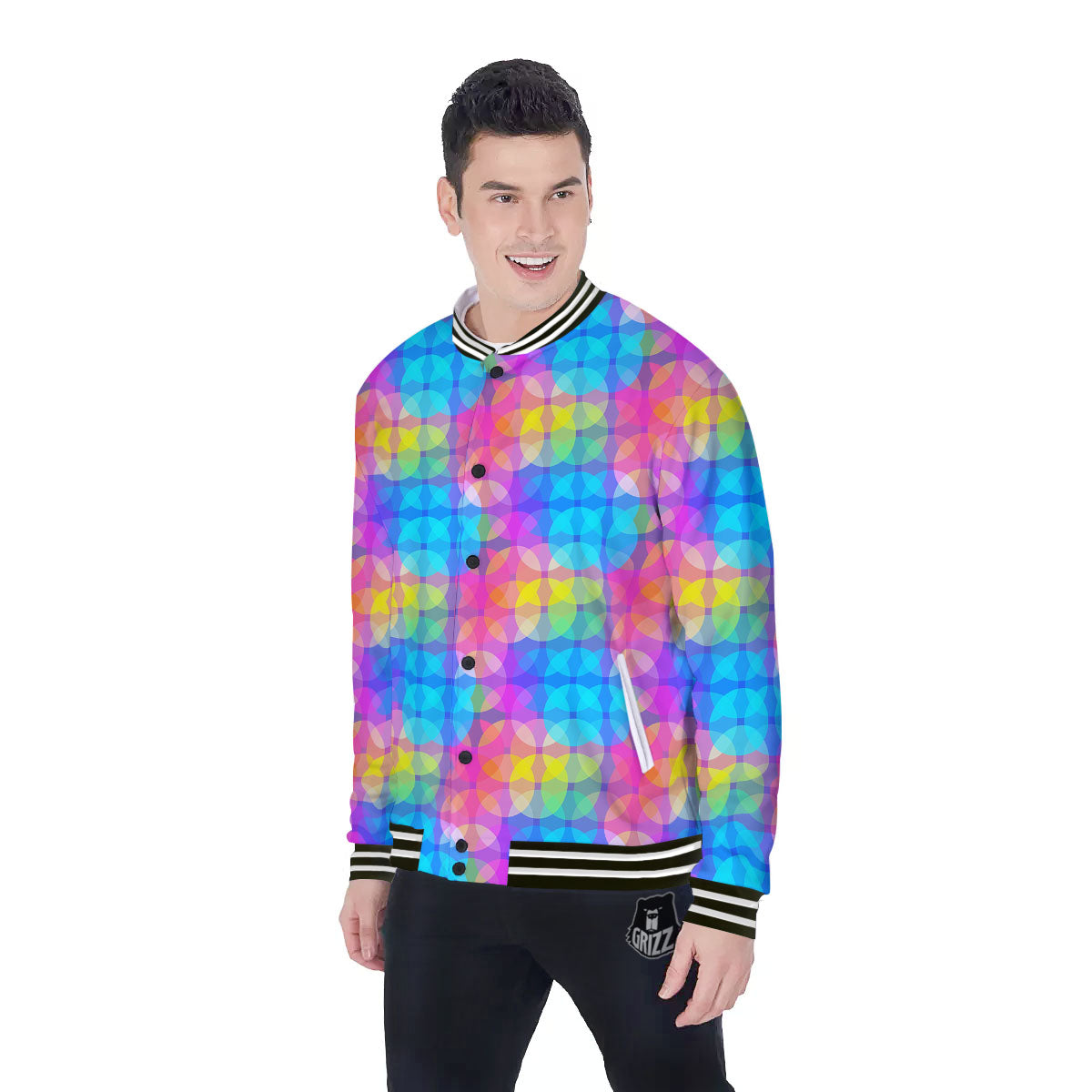 Disco Lights Colorful Print Pattern Baseball Jacket-grizzshop