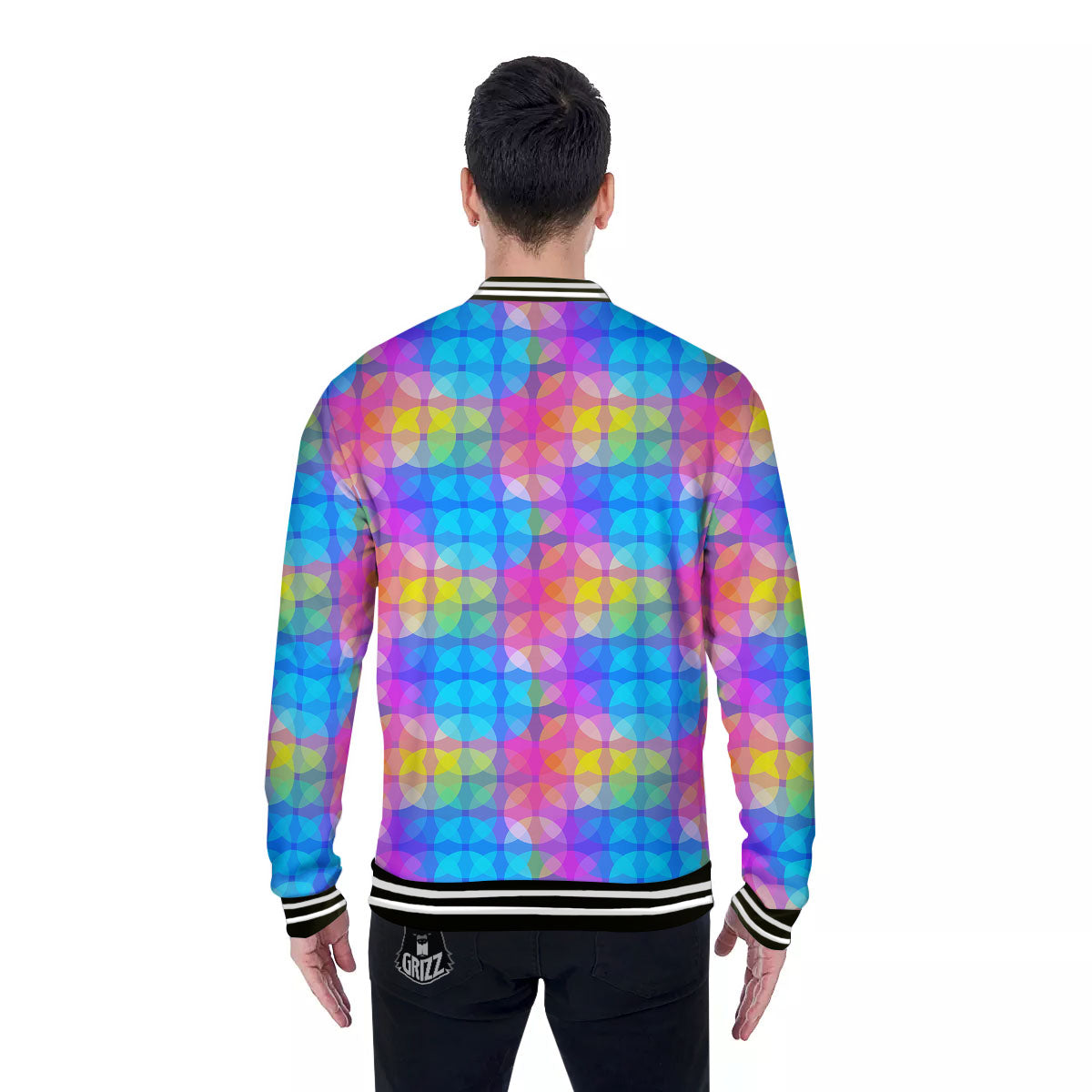 Disco Lights Colorful Print Pattern Baseball Jacket-grizzshop
