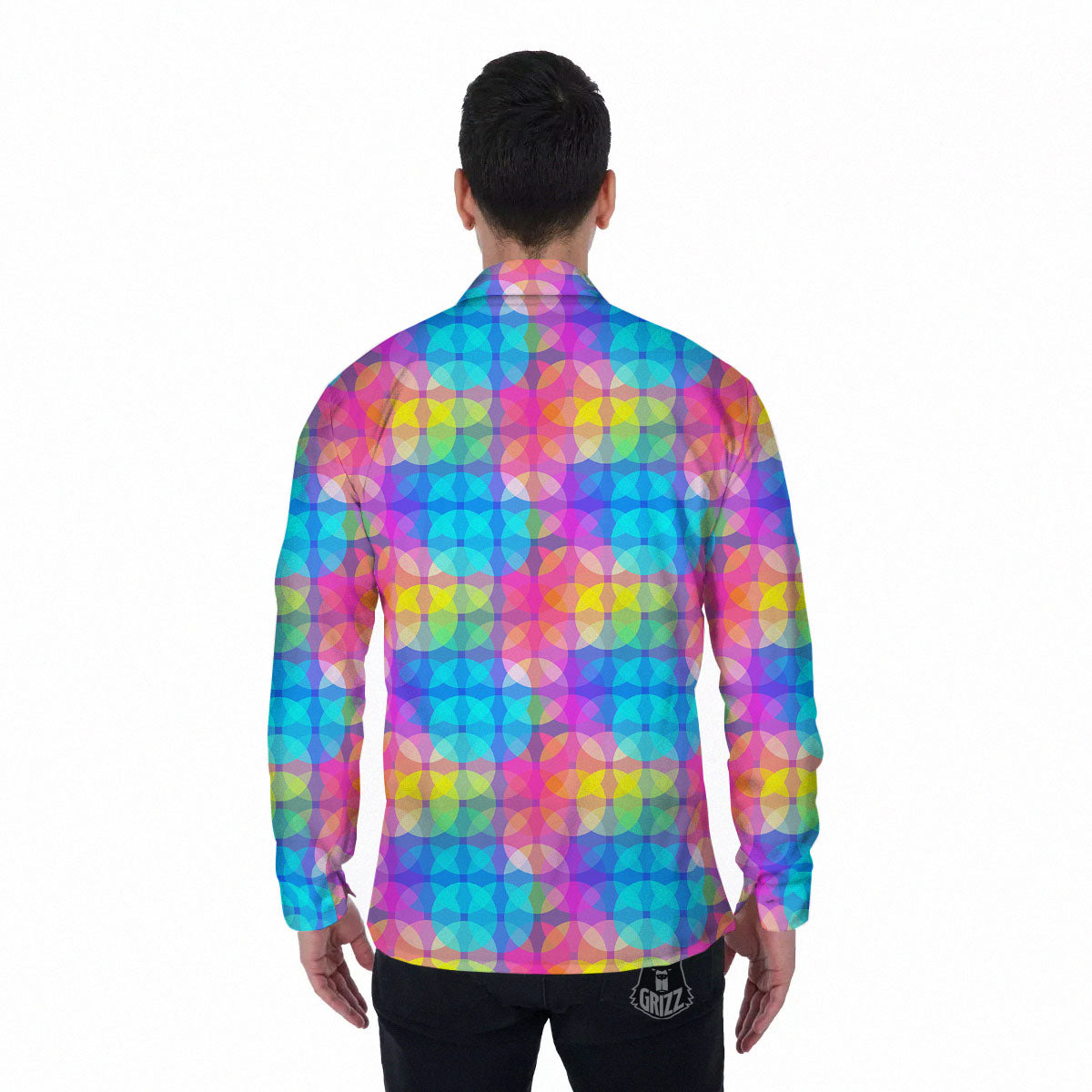 Disco Lights Colorful Print Pattern Men's Long Sleeve Shirts-grizzshop