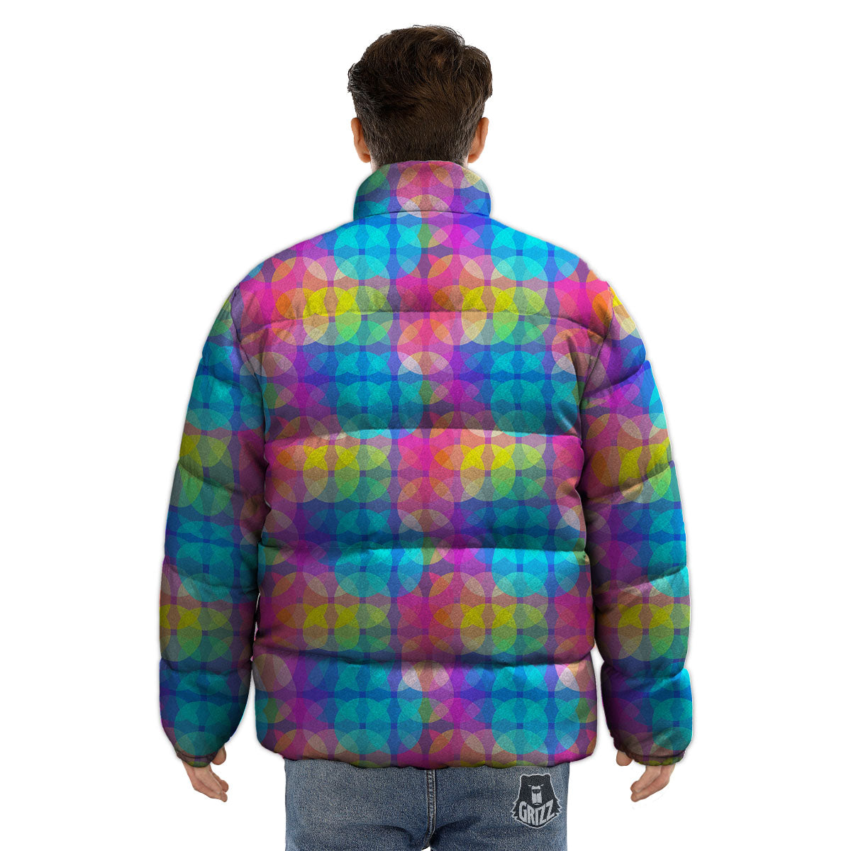 Disco Lights Colorful Print Pattern Puffer Jacket-grizzshop