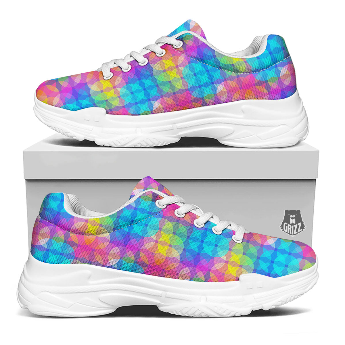 Disco Lights Colorful Print Pattern White Chunky Shoes-grizzshop