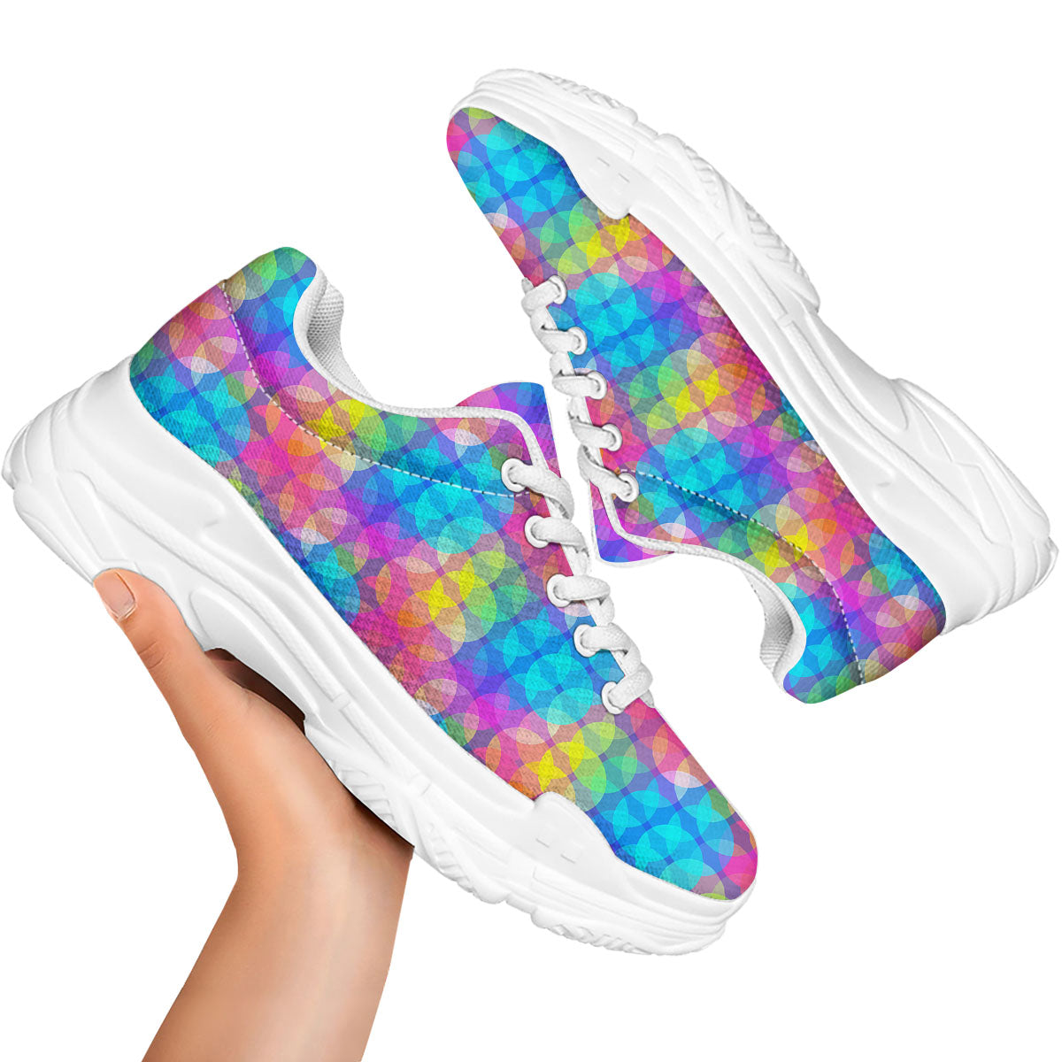 Disco Lights Colorful Print Pattern White Chunky Shoes-grizzshop