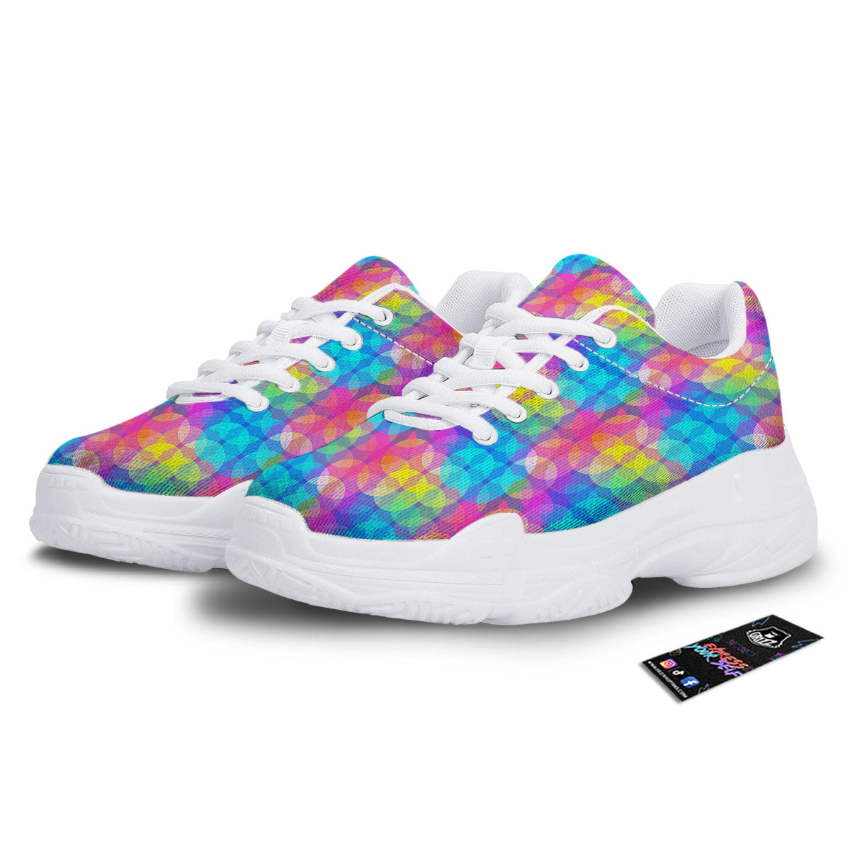 Disco Lights Colorful Print Pattern White Chunky Shoes-grizzshop