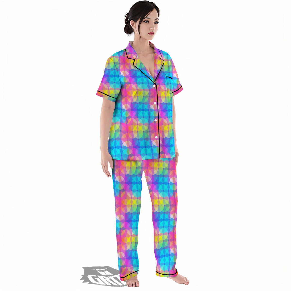 Disco Lights Colorful Print Pattern Women's Pajamas Set-grizzshop