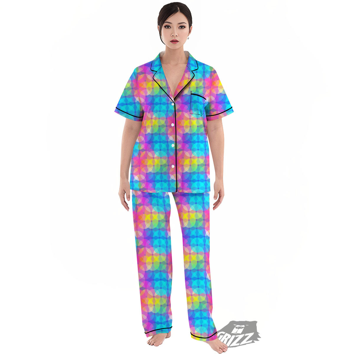 Disco Lights Colorful Print Pattern Women's Pajamas Set-grizzshop