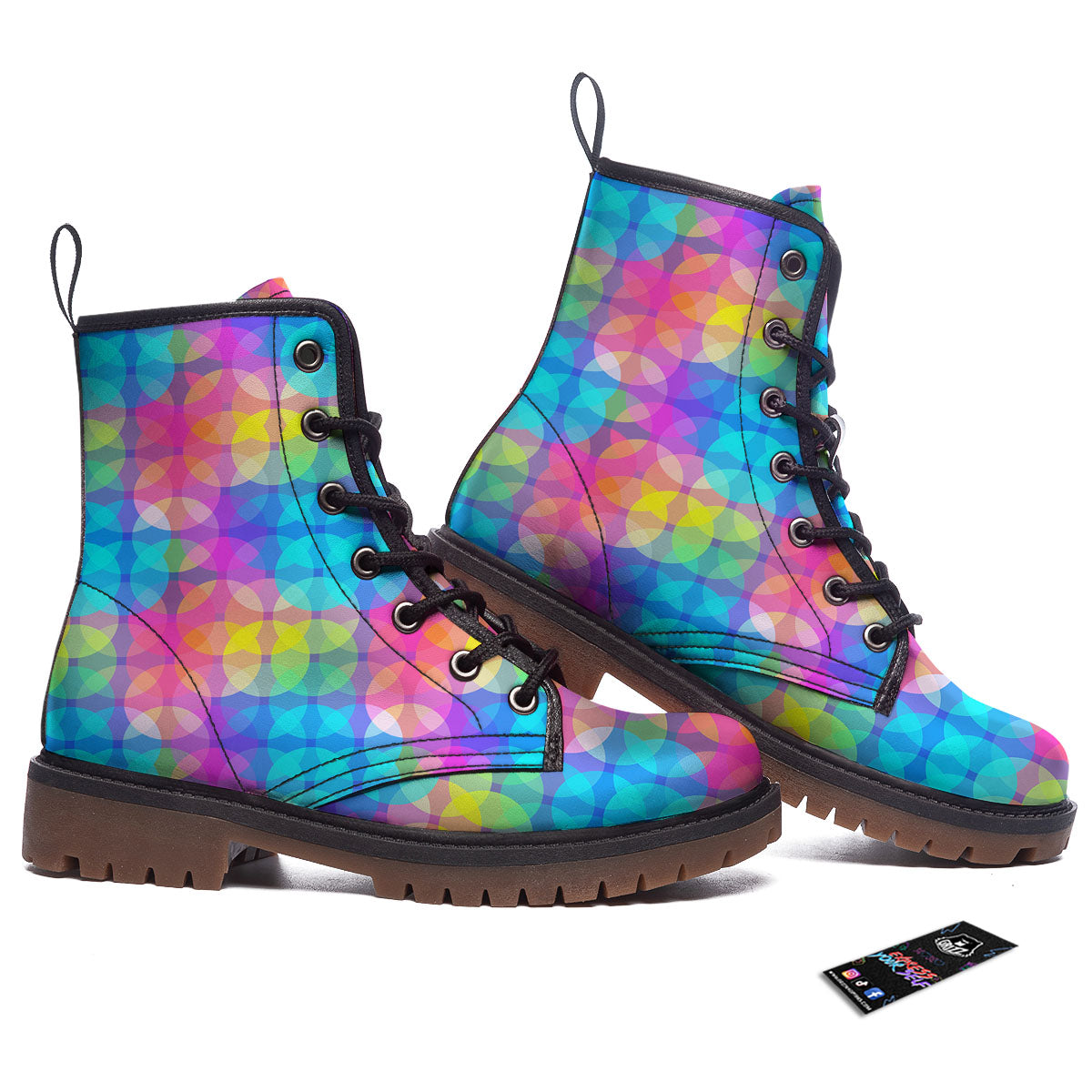 Disco Lights Colorful Print Pattern Work Boots-grizzshop