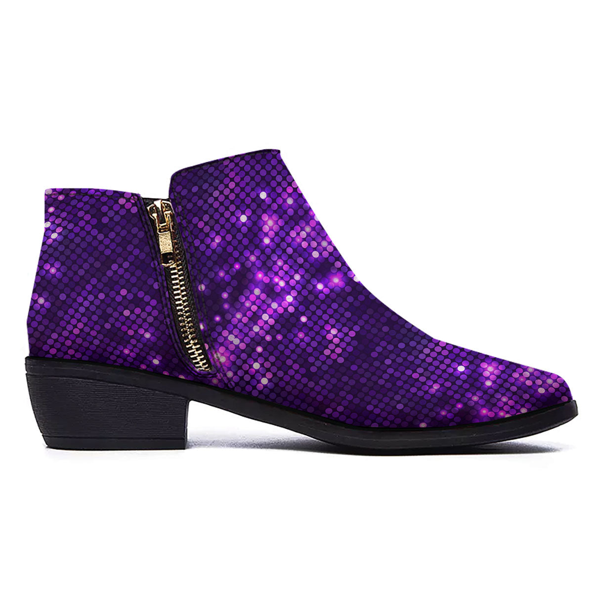 Disco Lights Purple Print Pattern Ankle Boots-grizzshop