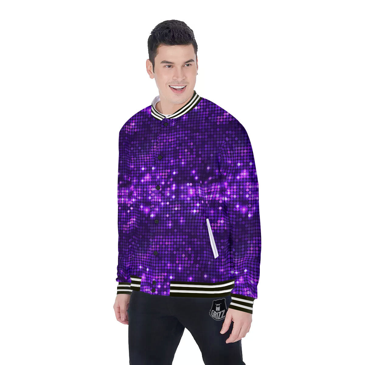 Disco Lights Purple Print Pattern Baseball Jacket-grizzshop