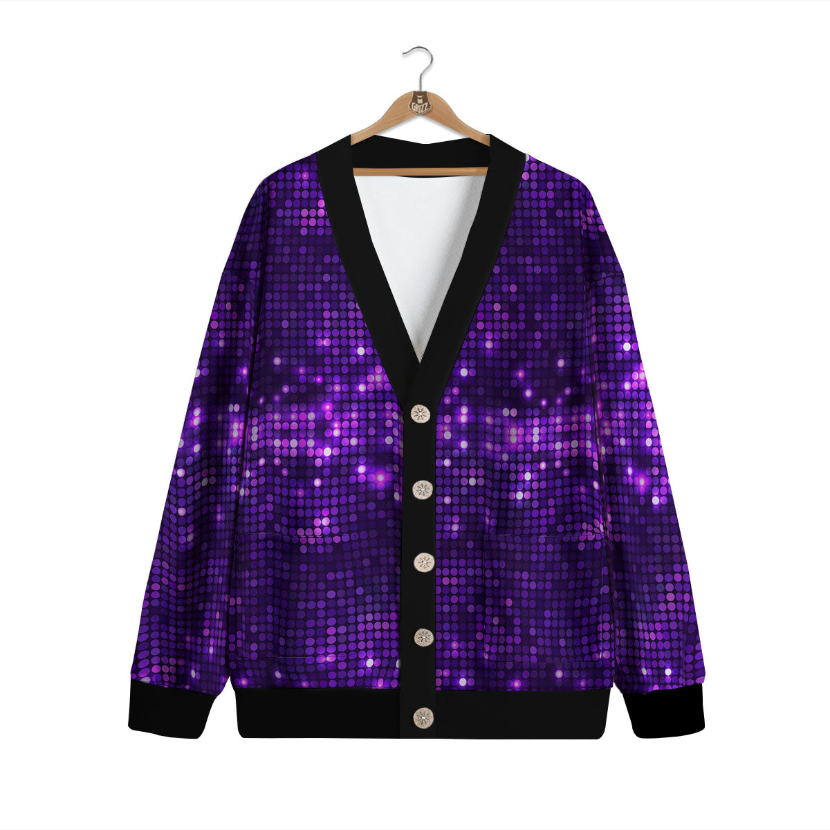 Disco Lights Purple Print Pattern Cardigan-grizzshop