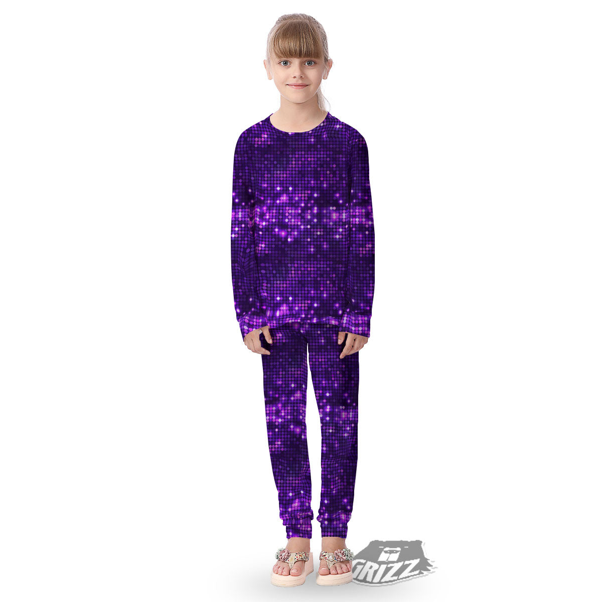 Disco Lights Purple Print Pattern Kid's Pajamas-grizzshop