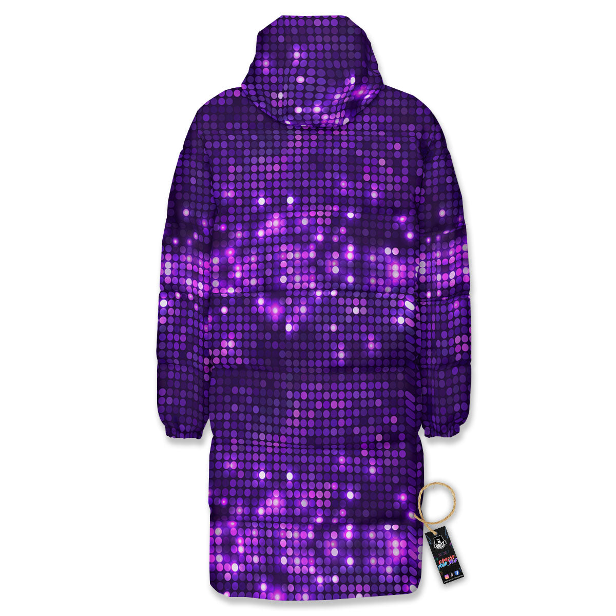 Disco Lights Purple Print Pattern Long Down Jacket-grizzshop