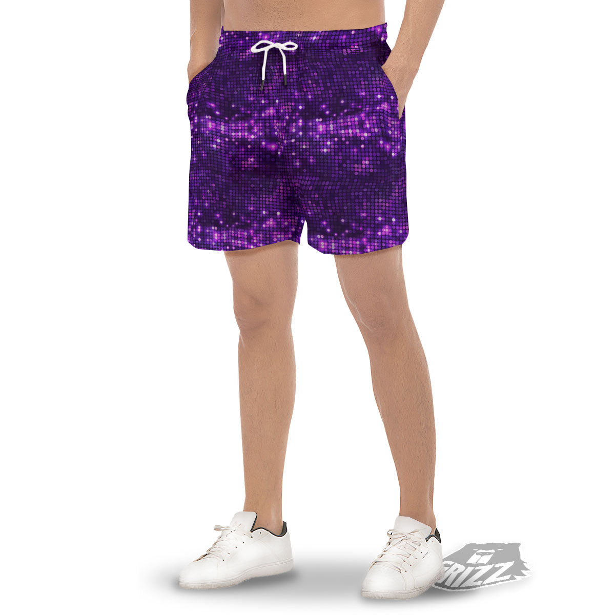Disco Lights Purple Print Pattern Men's Gym Shorts-grizzshop