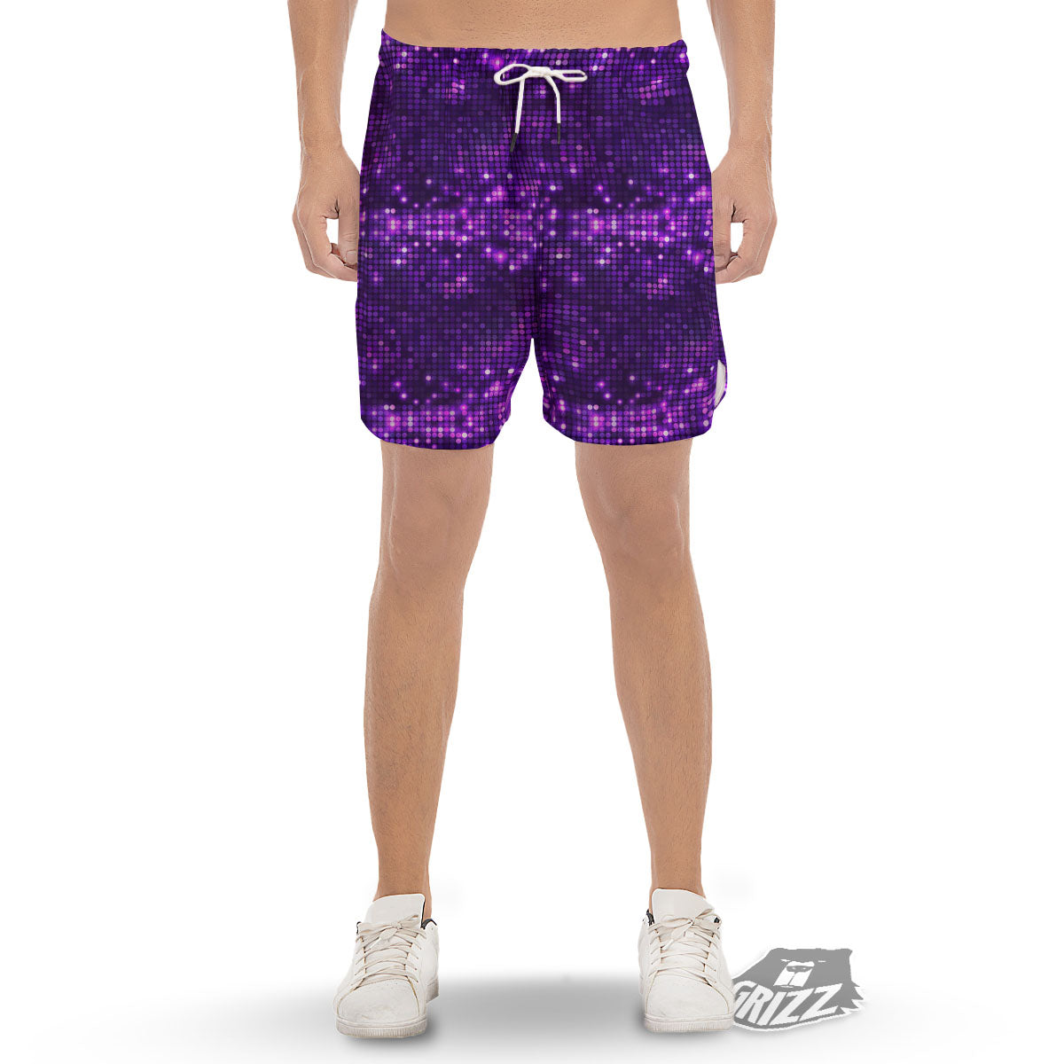 Disco Lights Purple Print Pattern Men's Gym Shorts-grizzshop